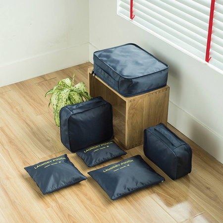 Travel clothes storage set laundry nets 6pcs. (Navy blue)