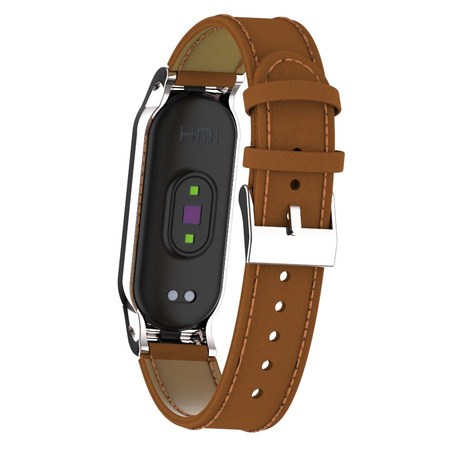 Pasek skórzany do Xiaomi Mi Band 8 bransoleta eko gumowe obejmy, srebrny - wymienny