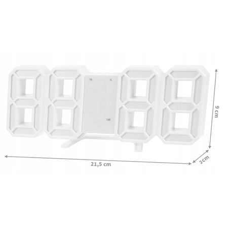 4w1 Hodiny digitálny LED 3D nástenný stojaci budík teplomer dátum budík, biely