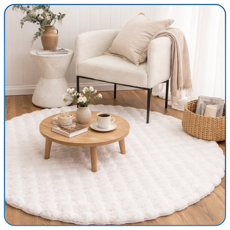 Dywan okrągły Rabbit Bubble 120 cm - miękki puszysty dywan do salonu i sypialni - biały