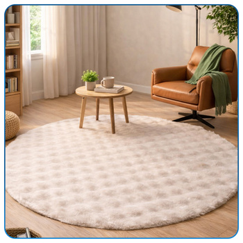 Dywan okrągły Rabbit Bubble 120 cm, beżowy - pluszowy, miękki do salonu i sypialni