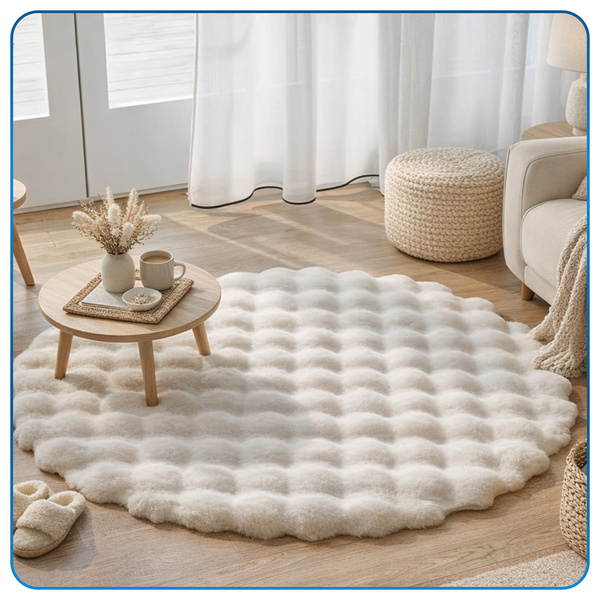 Dywan okrągły Rabbit Bubble 80 cm, biały - pluszowy, miękki do salonu i sypialni