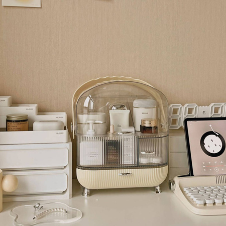 ORGANIZER Szkatułka kuferek na kosmetyki biżuterię kosmetyczka duża XXL, beżowy-przezroczysty