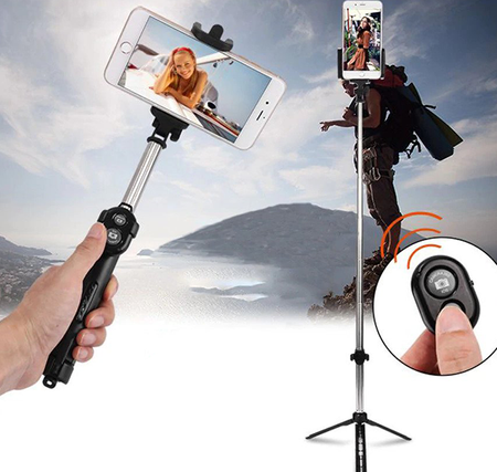 Selfie FGHGF Selfie Stick Tripod Black - selfie stick and tripod with Bluetooth remote