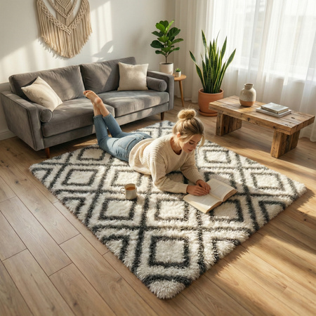 Dywan do salonu shaggy DECOR antypoślizgowy miękki puszysty modny 140x200, biały