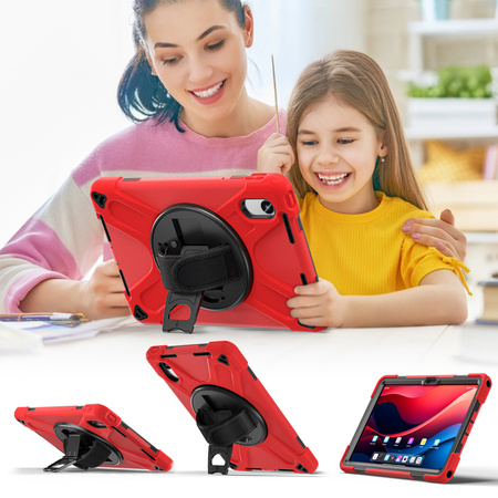 Puzdro Shockproof s držiakom na Lenovo Tab M11 10.95, červené - ochranné so stojanom, prístup k portom a tlačidlám