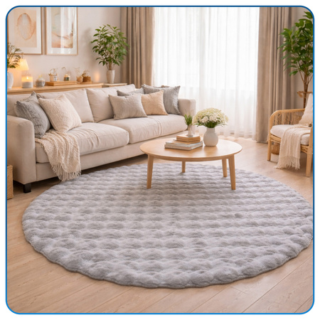 Dywan okrągły Rabbit Bubble 120 cm, srebrny - pluszowy do salonu