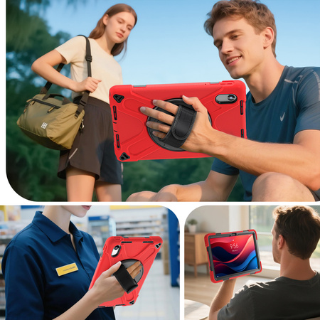 Puzdro Shockproof s držiakom na Lenovo Tab M11 10.95, červené - ochranné so stojanom, prístup k portom a tlačidlám