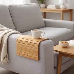 PODŁOKIETNIK na sofę kanapę podkładka nakładka elastyczna taca bambusowa, brązowy