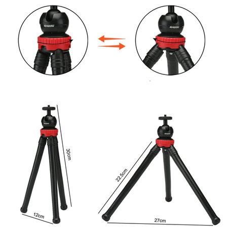 Uniwersalny elastyczny statyw tripod na telefon aparat GoPro gwint 1/4, czarny