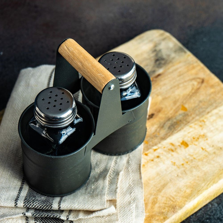 Salt and Pepper Shakers with a Stand