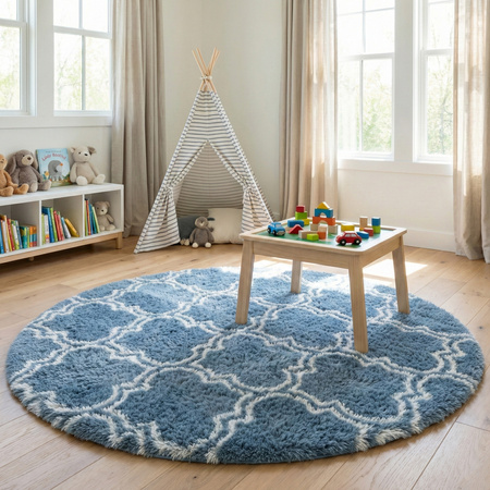 Dywan okrągły do salonu shaggy DECOR antypoślizgowy miękki puszysty 120x120 Silver Lantern