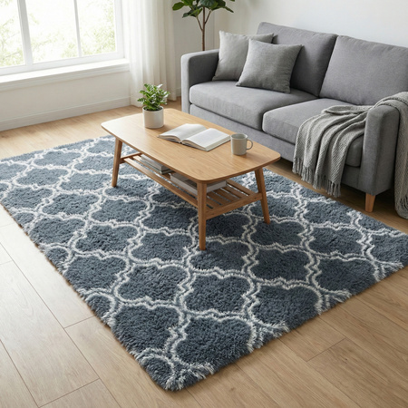 Dywan do salonu shaggy DECOR antypoślizgowy miękki puszysty modny 100x150, srebrny