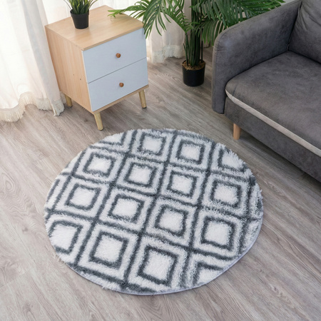 Dywan okrągły do salonu shaggy DECOR antypoślizgowy miękki puszysty 120x120, biały