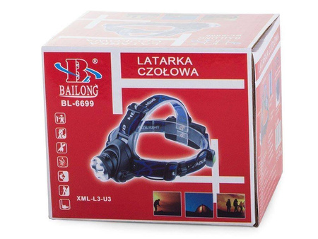 Bailong latarka czołowa zoom LED CREE XM-L3-U3