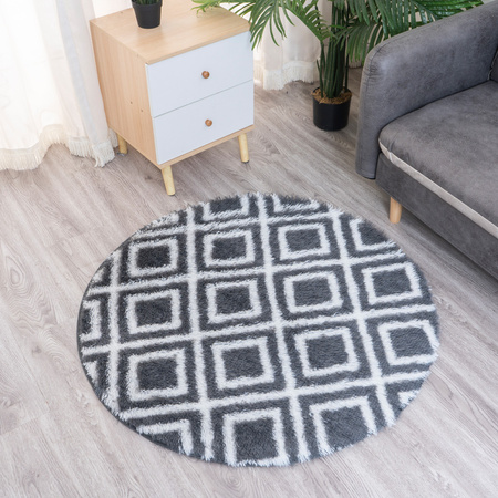 Dywan okrągły do salonu shaggy DECOR antypoślizgowy miękki puszysty 120x120 Black Cube