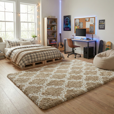 Dywan do salonu shaggy DECOR antypoślizgowy miękki puszysty modny 200x300, khaki