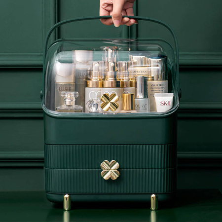 Casket organizer trunk for cosmetics jewelry (Bottle Green)