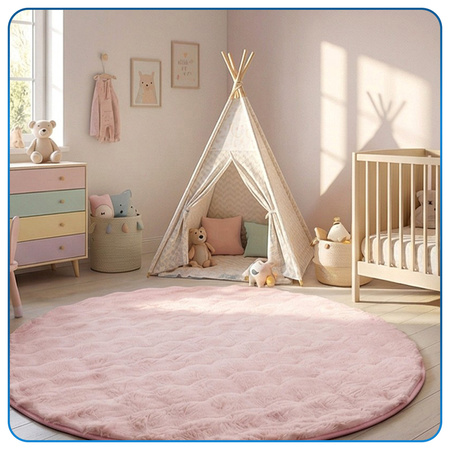 Dywan okrągły Rabbit Bubble 120 cm, różowy - pluszowy, miękki do salonu i sypialni