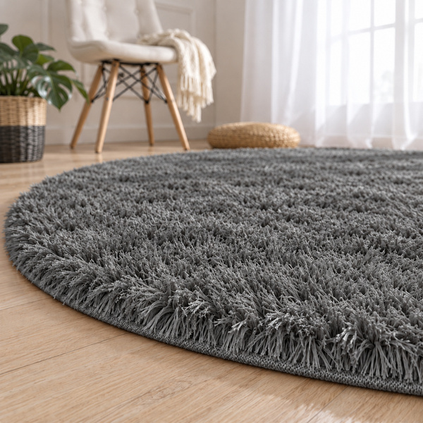 Shaggy Strado 150x150 GreyNight round carpet (Dark Gray)
