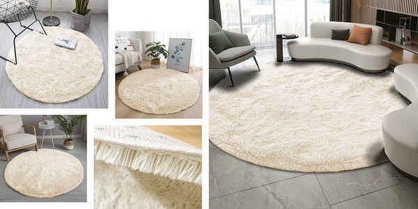 Dywan okrągły Shaggy 90x90 cm, beżowy - pluszowy, miękki do salonu i sypialni