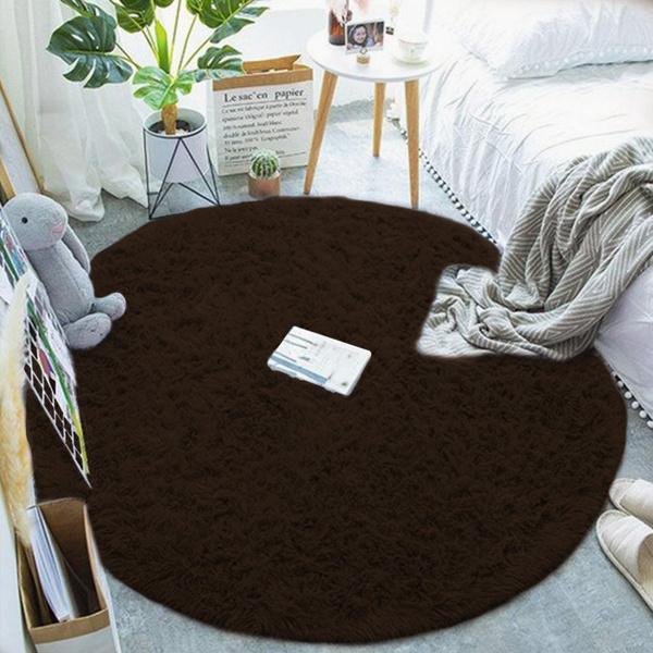 Dywan okrągły Shaggy 120x120 cm, ciemny brązowy DarkCoffee - pluszowy do salonu