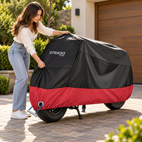 Pokrowiec na motocykl skuter 2 rowery 245x105x125 cm wodoodporny czarno-czerwony