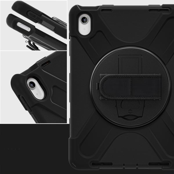 Puzdro Shockproof s držiakom na Apple iPad 10.9 2022 / 11 A16 2025 / Apple iPad 10.9 / Apple iPad 11, čierne - ochranné