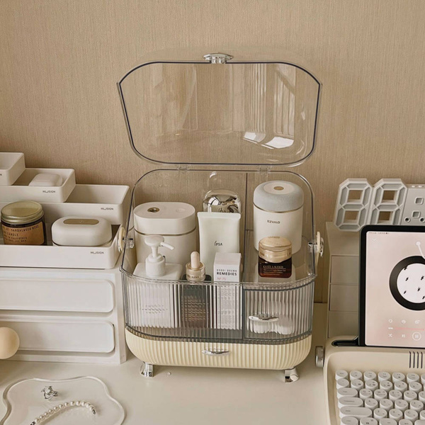 Strado multi-level casket organizer for cosmetics and jewelry capacious lockable acrylic trunk