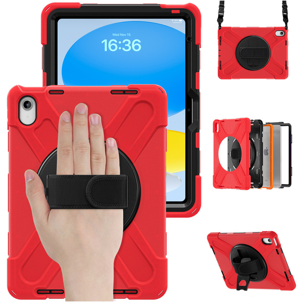 Puzdro Shockproof s držiakom na Apple iPad 10.9 2022 / 11 A16 2025 / Apple iPad 10.9 / Apple iPad 11, červené - ochranné
