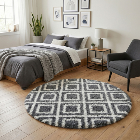 Dywan okrągły do salonu shaggy DECOR antypoślizgowy miękki puszysty 120x120 Black Cube