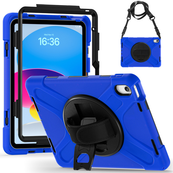 Puzdro Shockproof s držiakom na Apple iPad 10.9 2022 / 11 A16 2025 / Apple iPad 10.9 / Apple iPad 11, modré - ochranné