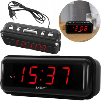 Budzik zegar elektroniczny cyfrowy LED 24h głośny alarm, czarny