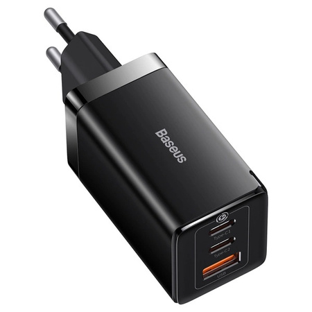 Rýchla nabíjačka sieťová GaN 2xUSB C 1xUSB 65W Baseus GaN5 Pro + kábel USB C USB C 100W, čierny