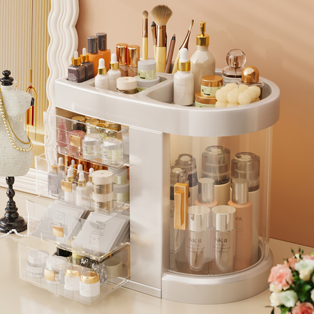 Organizer Maya clear casket for cosmetics and jewelry 4 drawers rotating lid elegant design