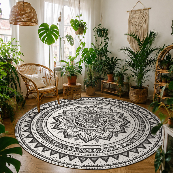 Dywan okrągły Mandala do salonu 160x160 orientalny NOVO antypoślizgowy