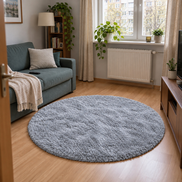Okrúhly koberec Shaggy 140x140 cm, svetlostrieborný - plyšový do obývačky