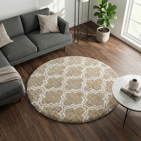 Dywan okrągły do salonu shaggy DECOR antypoślizgowy miękki puszysty 140x140, khaki