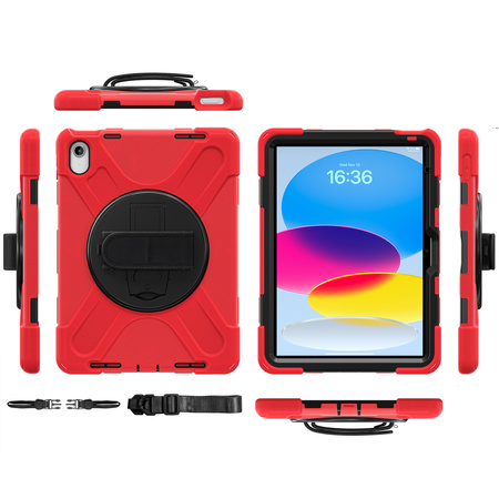 Etui Shockproof z uchwytem do Apple iPad 10.9 2022 / 11 A16 2025 / Apple iPad 10.9 / Apple iPad 11, czerwone - ochronne