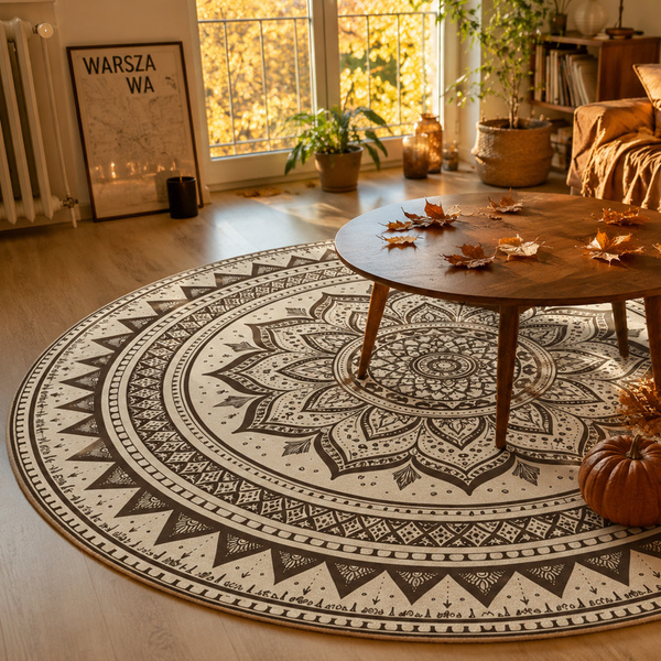 Dywan okrągły Mandala do salonu 120x120 orientalny NOVO antypoślizgowy