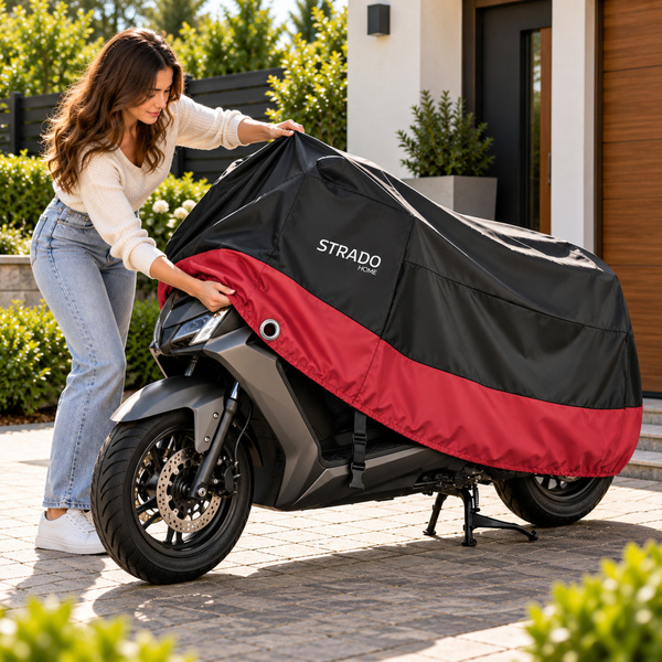 Pokrowiec na motocykl skuter 2 rowery 245x105x125 cm wodoodporny czarno-czerwony