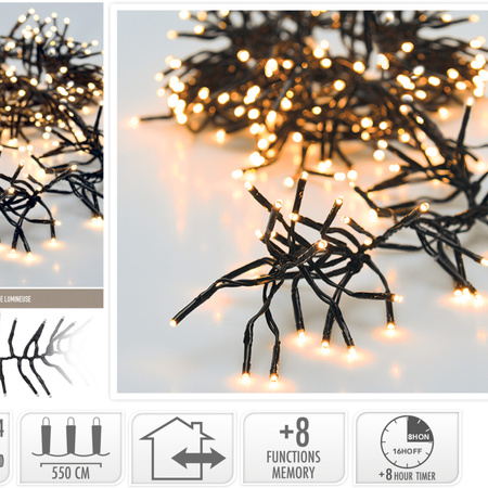 Lampki choinkowe 768 LED białe ciepłe wewnętrzne / zewnętrzne 5,5m TIMER 8F