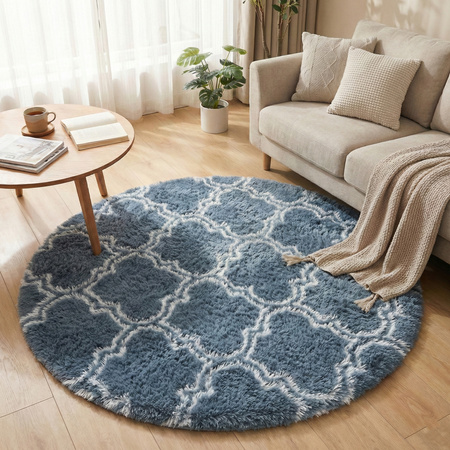 Dywan okrągły do salonu shaggy DECOR antypoślizgowy miękki puszysty 140x140 Silver Lantern