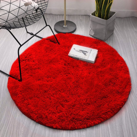 Dywan okrągły Shaggy 90x90 cm, czerwony - pluszowy, miękki do salonu i sypialni