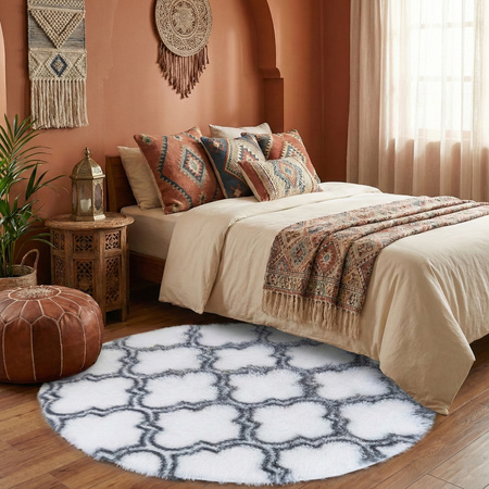 Dywan okrągły do salonu shaggy DECOR antypoślizgowy miękki puszysty 140x140 White Lantern