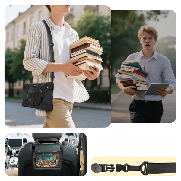 Etui pancerne do Galaxy Tab A11 X135 X133 A9 SM-X110/ SM-X115 ze szkłem - czarne