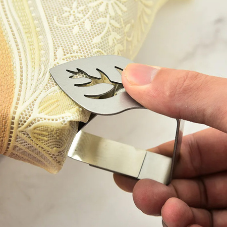 4x Klipsy STALOWE metalowe uchwyt klamra do obrusu stołu blatu, srebrne