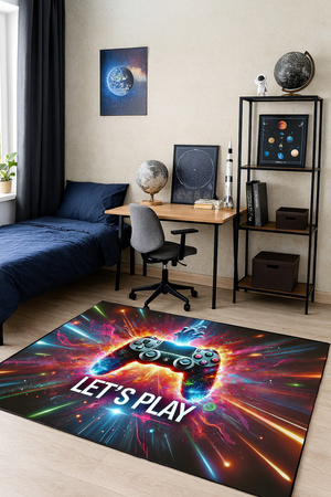 3D Strado LET'S PLAY gaming carpet 140x200 cm modern theme for gamer's room