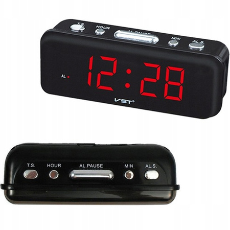 Budík hodiny elektronický digitálny LED 24h hlasný budík, čierny