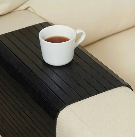 Podłokietnik na sofę kanapę podkładka nakładka elastyczna taca bambusowa (Czarny)